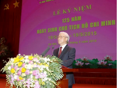 Tổng Bí thư Nguyễn Phú Trọng đọc Diễn văn tại Lễ kỷ niệm. (Ảnh: Trí Dũng/TTXVN)